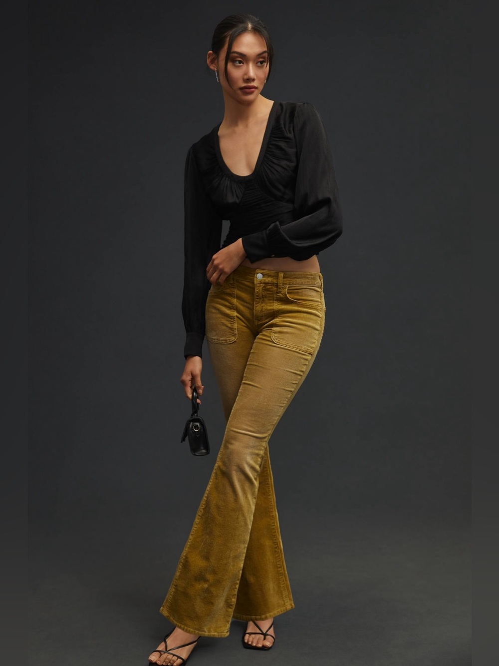 Anthropologie Pilcro Icon Corduroy Flare Jeans Large Rounded Front Pockets 29